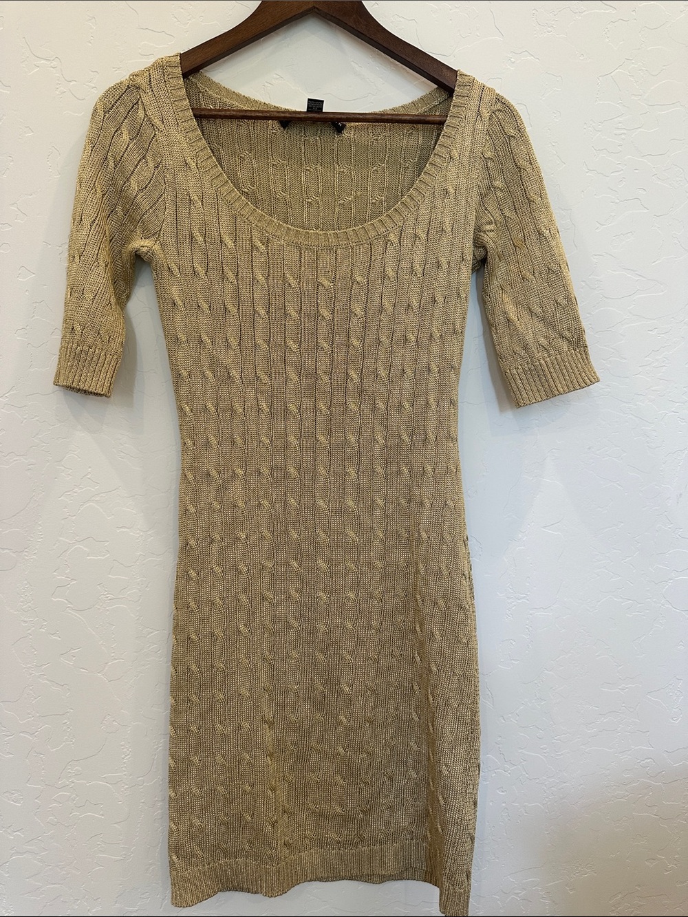 Ralph Lauren Cable-Knit Scoop-Neck Midi Dress in Tan